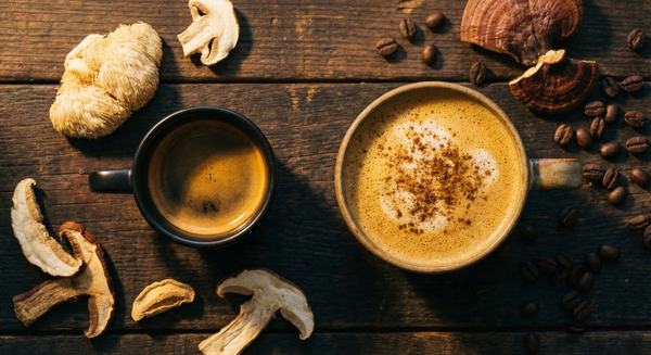 Comparatif café aux champignons adaptogènes vs café classique - deux tasses côte à côte