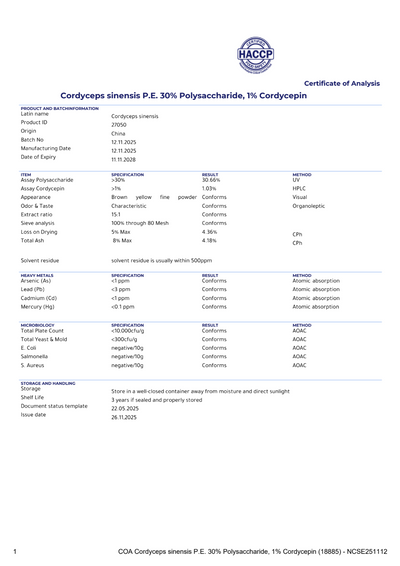 Cordyceps - Certificat