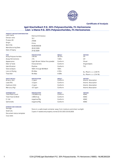 Lion's Mane - Certificat