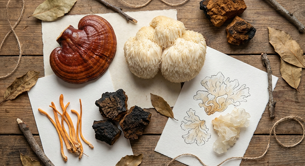 Champignons adaptogènes - Reishi, Lion's Mane, Chaga, Cordyceps, Tremella - guide complet des adaptogènes