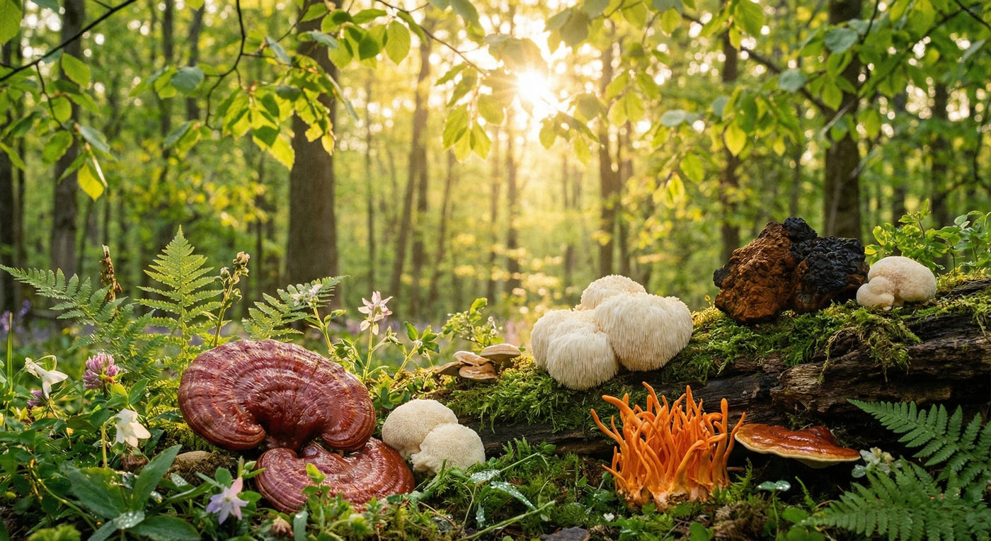 Champignons adaptogènes forêt printanière transition saison