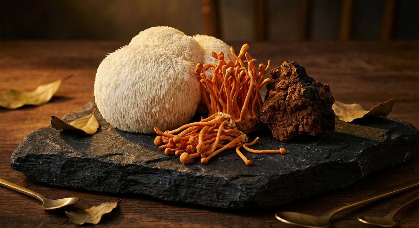 Lion's Mane, Cordyceps et Chaga — le stack de champignons adaptogènes ultime