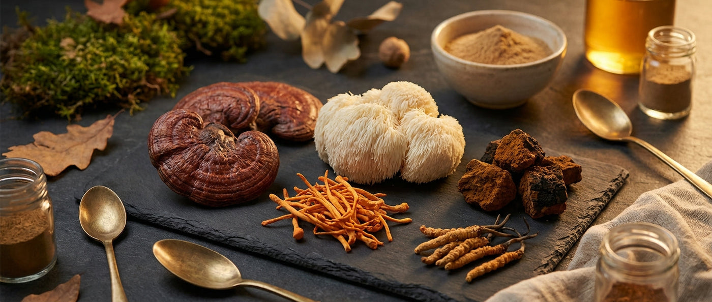 Champignons adaptogènes : reishi, lion's mane, cordyceps et chaga - guide pour débutants