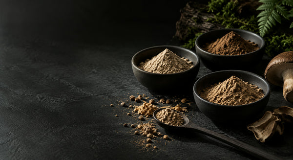 Trois nuances naturelles de poudre de champignon comparées
