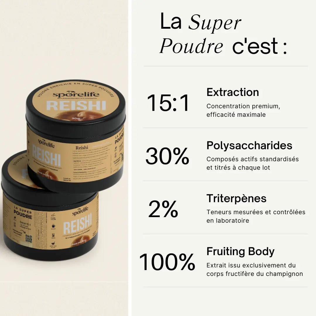 Reishi en poudre – Extrait 15:1 SporeLife