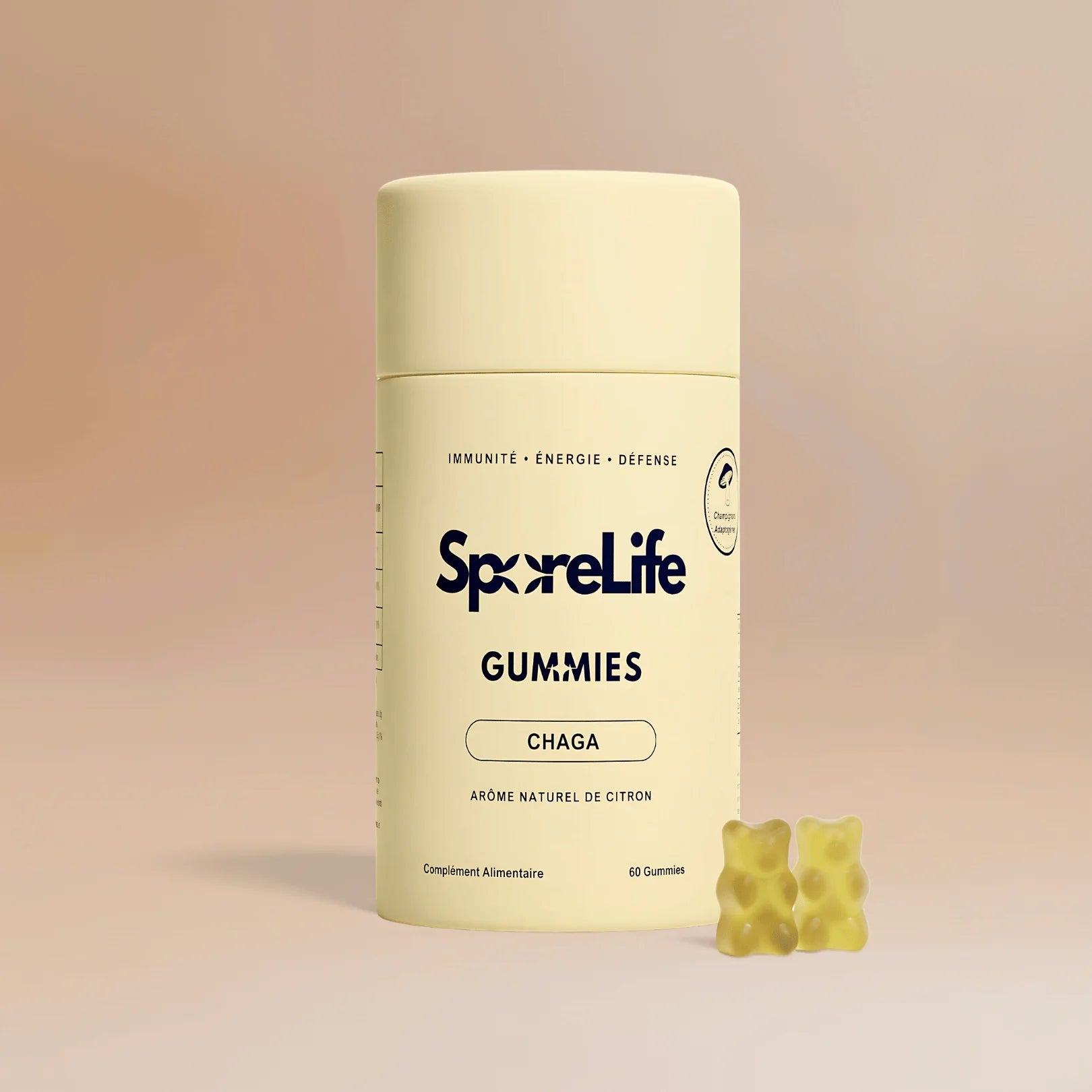 Pot de Gummies Chaga SporeLife 60 gummies arôme citron - immunité énergie défense