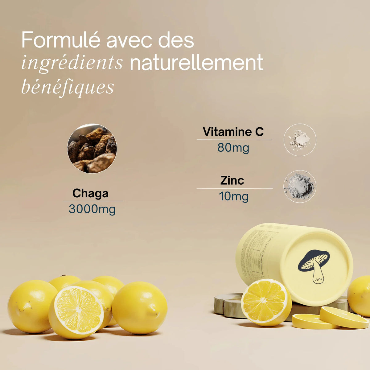 Composition Gummies Chaga SporeLife - ingrédients naturels vitamines champignon adaptogène antioxydant