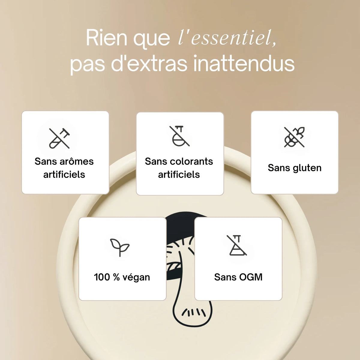 Gummies Lion's Mane SporeLife certifications - sans arômes artificiels sans colorants végan sans gluten sans OGM